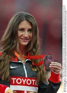 Gesa Felicitas Krause, GER, during 3000m steeplechase award ceremony at the 2015 worlds in Beijing; 27 08 2015;