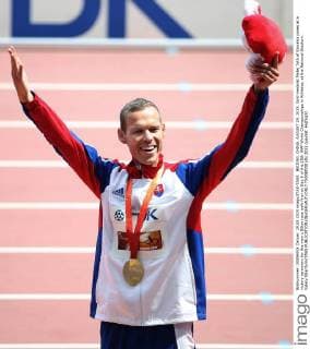 BEIJING, CHINA. AUGUST 29, 2015. Gold medalist Matej Toth of Slovakia poses at a victory ceremony for the men s 50km race walk final on Day 8 of the 15th IAAF World Championships in Athletics, at the National Stadium. Valery Sharifulin TASS  TS00BD08