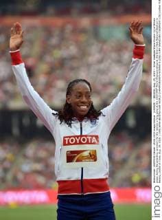 (150829) -- BEIJING, Aug. 29, 2015 -- Silver medalist Shara Proctor (L) of Britain poses during the awarding ceremony for the women s long jump at the 2015 IAAF World Championships at the Bird s Nest National Stadium in Beijing, capital of China, Aug. 29, 2015. ) (SP)CHINA-BEIJING-IAAF WORLD CHAMPIONSHIPS-WOMEN S LONG JUMP AWARDING CEREMONY (CN) LixWen 