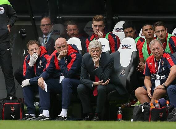 Arsene Wenger manager of Arsenal looks on from the bench - English Premier League - Newcastle Utd v Arsenal - St James Park Stadium - Newcastle - England - 29th August 2015 - Picture Simon Bellis Sportimage EDITORIAL USE ONLY. No use with unauthorised audio, video, data, fixture lists, club league logos or live services. Online in-match use limited to 120 images, no video emulation. No use in betting, games or single club league player publications.