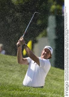 August 29, 2015: Phil Mickelson (USA) hits out of the sand trap on the first hole during the third round of The Barclays Fed Ex Championship at Plainfield Country Club in Edison, NJ. GOLF 2015: The Barclays Fed Ex Championship AUG 29 - ZUMAc04_