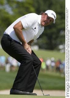 August 29, 2015: Phil Mickelson (USA) reacts to missing a putt on the second green during the third round of The Barclays Fed Ex Championship at Plainfield Country Club in Edison, NJ. GOLF 2015: The Barclays Fed Ex Championship AUG 29 - ZUMAc04_