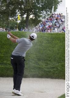 August 29, 2015: Sean O Hair (USA) hits out of the sand trap on the 18th hole during the third round of The Barclays Fed Ex Championship at Plainfield Country Club in Edison, NJ. GOLF 2015: The Barclays Fed Ex Championship AUG 29 - ZUMAc04_