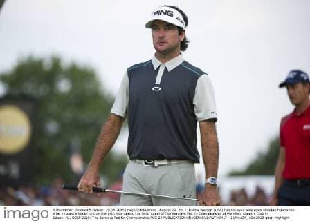 August 29, 2015: Bubba Watson (USA) has his eyes wide open showing frustration after missing a birdie putt on the 18th hole during the third round of The Barclays Fed Ex Championship at Plainfield Country Club in Edison, NJ. GOLF 2015: The Barclays Fed Ex Championship AUG 29 - ZUMAc04_