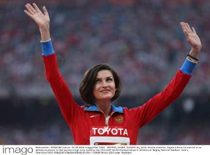 BEIJING, CHINA. AUGUST 30, 2015. Bronze medalist, Russia s Anna Chicherova at an awards ceremony for the women s high jump event at the 15th IAAF World Championships in Athletics at Beijing National Stadium. Valery Sharifulin TASS  TS00BF24