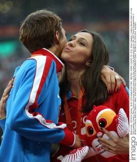 BEIJING, CHINA. AUGUST 30, 2015. Silver medalist, Croatia s Blanka Vlasic (L) and Gold medalist, Russia s Maria Kuchina during an awards ceremony for the women s high jump event at the 15th IAAF World Championships in Athletics at Beijing National Stadium. Valery Sharifulin TASS  TS00BF23