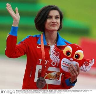 BEIJING, CHINA. AUGUST 30, 2015. Bronze medalist, Russia s Anna Chicherova at an awards ceremony for the women s high jump event at the 15th IAAF World Championships in Athletics at Beijing National Stadium. Vladimir Smirnov TASS  TS00BF1C