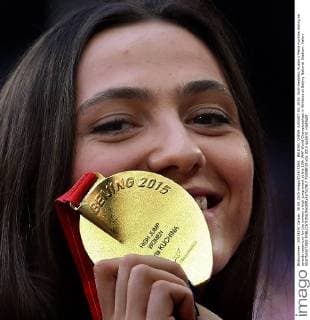 BEIJING, CHINA. AUGUST 30, 2015. Gold medalist, Russia s Maria Kuchina during an awards ceremony for the women s high jump event at the 15th IAAF World Championships in Athletics at Beijing National Stadium. Valery Sharifulin TASS  TS00BF19