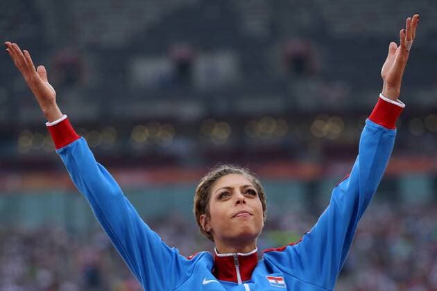 BEIJING, CHINA. AUGUST 30, 2015. Silver medalist, Croatia s Blanka Vlasic during an awards ceremony for the women s high jump event at the 15th IAAF World Championships in Athletics at Beijing National Stadium. Valery Sharifulin TASS  TS00BF0D