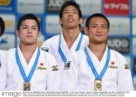 (L-R) Kengo Takaichi, Takanori Nagase, Masashi Ebinuma (JPN), AUGUST 30, 2015 - Judo : World Judo Championships Astana 2015 Men s Team Medal Ceremony at Alau Ice Palace in Astana, Kazakhstan. NoxThirdxPartyxSales  (dlra009185)