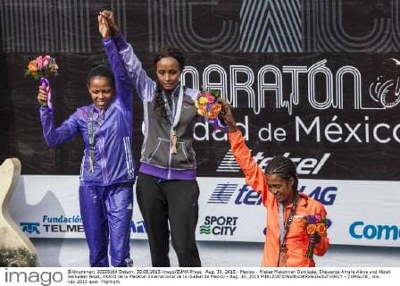 Aug. 30, 2015 - Mexico - Misker Mekonnen Demissie, Shewarge Amare Alene and Abrah Serkalem Biset, XXXIII de la Maraton Internacional de la Ciudad de Mexico - Aug. 30, 2015  - ZUMAu78_