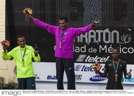 Aug. 30, 2015 - Mexico - Debebe Tolosa, Daniel Aschenik and Elisha Korir Chumo, XXXIII de la Maraton Internacional de la Ciudad de Mexico - Aug. 30, 2015  - ZUMAu78_