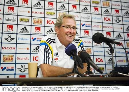 Aktuell Fußball, PK Erik Hamren - Nationaltrainer Schweden Aug. 31, 2015 - Stockholm, Sverige - 150831 Sveriges förbundskapten Erik Hamren under en presskonferens den 31 augusti 2015 i Stockholm. kod JL 135437 News - Aug. 31, 2015  - ZUMAb138