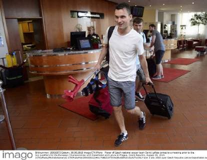 Player of Czech national soccer team David Lafata comes to a meeting prior to the two qualifiers for the European Championships with Kazakhstan and Latvia in Prague, Czech Republic, August 30, 2015. (CTKxPhoto MichalxKamaryt) CTKPhotoP201508300221401  kmt 3