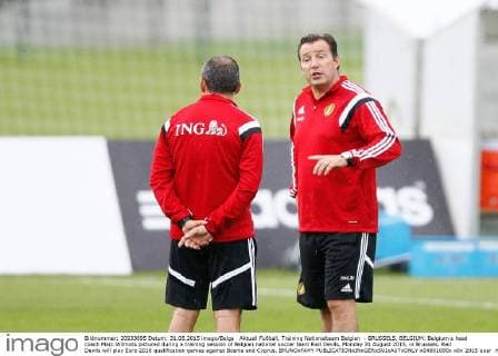 Aktuell Fußball, Training Nationalteam Belgien - BRUSSELS, BELGIUM: Belgium s head coach Marc Wilmots pictured during a training session of Belgian national soccer team Red Devils, Monday 31 August 2015, in Brussels. Red Devils will play Euro 2016 qualification games against Bosnia and Cyprus. BRUNOxFAHY  x04691090x