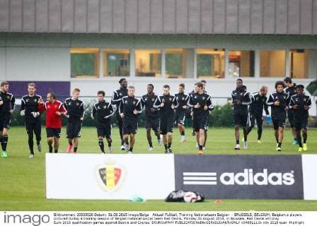 Aktuell Fußball, Training Nationalteam Belgien - BRUSSELS, BELGIUM: Belgium s players pictured during a training session of Belgian national soccer team Red Devils, Monday 31 August 2015, in Brussels. Red Devils will play Euro 2016 qualification games against Bosnia and Cyprus. BRUNOxFAHY  x04691113x