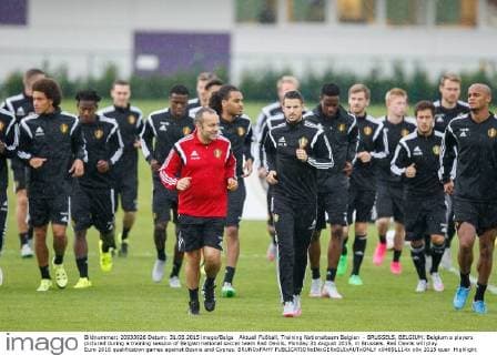 Aktuell Fußball, Training Nationalteam Belgien - BRUSSELS, BELGIUM: Belgium s players pictured during a training session of Belgian national soccer team Red Devils, Monday 31 August 2015, in Brussels. Red Devils will play Euro 2016 qualification games against Bosnia and Cyprus. BRUNOxFAHY  x04691114x