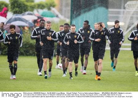 Aktuell Fußball, Training Nationalteam Belgien - BRUSSELS, BELGIUM: Belgium s players pictured during a training session of Belgian national soccer team Red Devils, Monday 31 August 2015, in Brussels. Red Devils will play Euro 2016 qualification games against Bosnia and Cyprus. BRUNOxFAHY  x04691144x