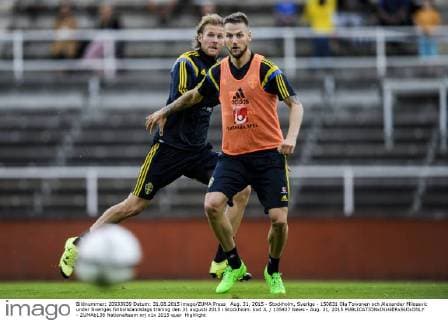 Aug. 31, 2015 - Stockholm, Sverige - 150831 Ola Toivonen och Alexander Milosevic under Sveriges fotbollslandslags träning den 31 augusti 2015 i Stockholm. kod JL 135437 News - Aug. 31, 2015  - ZUMAb138