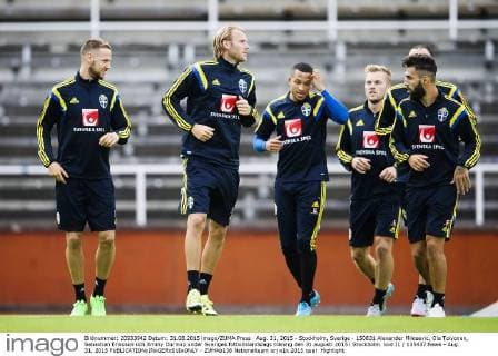 Aug. 31, 2015 - Stockholm, Sverige - 150831 Alexander Milosevic, Ola Toivonen, Sebastian Eriksson och Jimmy Durmaz under Sveriges fotbollslandslags träning den 31 augusti 2015 i Stockholm. kod JL 135437 News - Aug. 31, 2015  - ZUMAb138