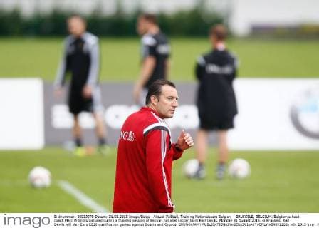 Aktuell Fußball, Training Nationalteam Belgien - BRUSSELS, BELGIUM: Belgium s head coach Marc Wilmots pictured during a training session of Belgian national soccer team Red Devils, Monday 31 August 2015, in Brussels. Red Devils will play Euro 2016 qualification games against Bosnia and Cyprus. BRUNOxFAHY  x04691206x