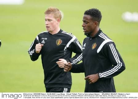 Aktuell Fußball, Training Nationalteam Belgien - BRUSSELS, BELGIUM: Belgium s Kevin De Bruyne and Belgium s Divock Origi pictured during a training session of Belgian national soccer team Red Devils, Monday 31 August 2015, in Brussels. Red Devils will play Euro 2016 qualification games against Bosnia and Cyprus. BRUNOxFAHY  x04691229x