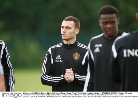 Aktuell Fußball, Training Nationalteam Belgien - BRUSSELS, BELGIUM: Belgium s Thomas Vermaelen pictured during a training session of Belgian national soccer team Red Devils, Monday 31 August 2015, in Brussels. Red Devils will play Euro 2016 qualification games against Bosnia and Cyprus. BRUNOxFAHY  x04691318x