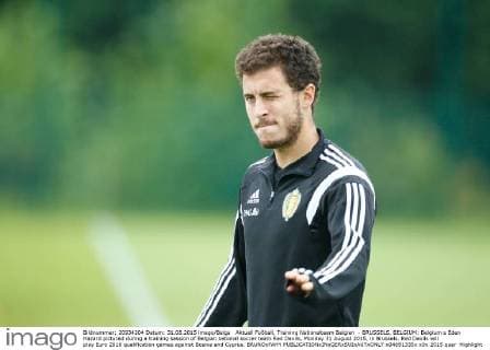 Aktuell Fußball, Training Nationalteam Belgien - BRUSSELS, BELGIUM: Belgium s Eden Hazard pictured during a training session of Belgian national soccer team Red Devils, Monday 31 August 2015, in Brussels. Red Devils will play Euro 2016 qualification games against Bosnia and Cyprus. BRUNOxFAHY  x04691335x
