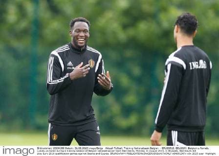 Aktuell Fußball, Training Nationalteam Belgien - BRUSSELS, BELGIUM: Belgium s Romelu Lukaku pictured during a training session of Belgian national soccer team Red Devils, Monday 31 August 2015, in Brussels. Red Devils will play Euro 2016 qualification games against Bosnia and Cyprus. BRUNOxFAHY  x04691347x