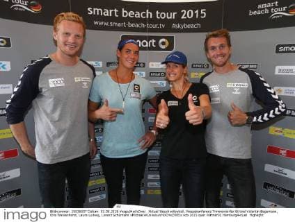Aktuell Beachvolleyball, Pressekonferenz Timmendorfer Strand Valentin Begemann, Kira Walkenhorst, Laura Ludwig, Lorenz Schümann xMichaelxKunkelx xHOCHxZWEIx