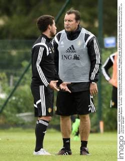 Eden Hazard, striker of Belgium and Marc Wilmots, headcoach FOOTBALL : Entrainement Equipe Belgique - Bruxelles - 01 09 2015 PhotoNews Panoramic 