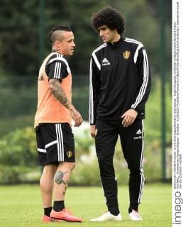 Radja Nainggolan, midfielder of Belgium and Marouane Fellaini FOOTBALL : Entrainement Equipe Belgique - Bruxelles - 01 09 2015 PhotoNews Panoramic 
