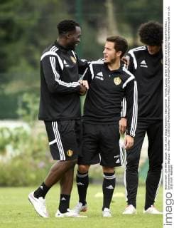 Romelu Lukaku, striker of Belgium and Eden Hazard FOOTBALL : Entrainement Equipe Belgique - Bruxelles - 01 09 2015 PhotoNews Panoramic 