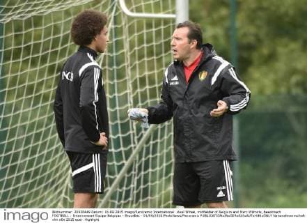 Axel Witsel, midfielder of Belgium and Marc Wilmots, headcoach FOOTBALL : Entrainement Equipe Belgique - Bruxelles - 01 09 2015 PhotoNews Panoramic 