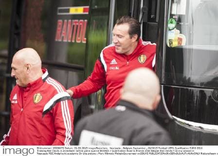 Neerpede , Belgium September , 01 2015 Football UEFA Qualification EURO 2016 Training Red Devils in Anderlecht before game against BOSNIA Qualification Road to France 2016 Belgian Red Devils Training session in Neerpede RSC Anderlecht academie On this picture : Marc Wilmots MichelxGouverneur xxGOUVE 