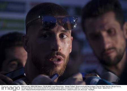 Aktuell Fußball, Zusammenkunft Nationalteam Spanien Real Madrid s Sergio Ramos arrives at Soccer City training facility for a Spanish soccer team concentration meeting in Las Rozas, near Madrid, Spain. September 01, 2015.  (20150901103)