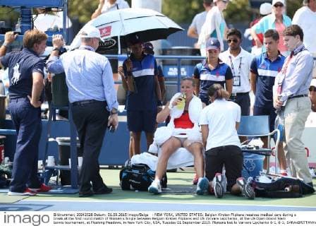 - NEW YORK, UNITED STATES: Belgian Kirsten Flipkens receives medical care during a break at the first round match of Women s Single between Belgian Kirsten Flipkens and US Varvara Lepchenko, at the US Open Grand Slam tennis tournament, at Flushing Meadows, in New York City, USA, Tuesday 01 September 2015. Flipkens lost to Varvara Lipchenko 6-1, 6-1; SARAxBRITTANYxSOMERSET  x04691922x