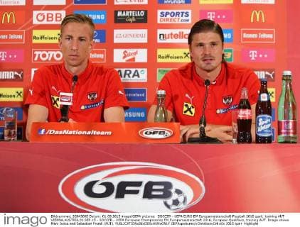 SOCCER - UEFA EURO EM Europameisterschaft Fussball 2016 quali, training AUT VIENNA,AUSTRIA,01.SEP.15 - SOCCER - UEFA European Championship EM Europameisterschaft 2016, European Qualifiers, training AUT. Image shows Marc Janko and Sebastian Proedl (AUT). GEPAxpictures xChristianxOrt