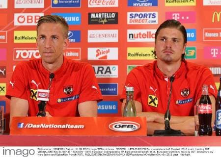 SOCCER - UEFA EURO EM Europameisterschaft Fussball 2016 quali, training AUT VIENNA,AUSTRIA,01.SEP.15 - SOCCER - UEFA European Championship EM Europameisterschaft 2016, European Qualifiers, training AUT. Image shows Marc Janko and Sebastian Proedl (AUT). GEPAxpictures xChristianxOrt