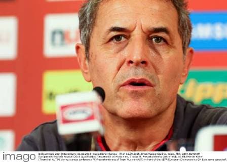 Wien 01.09.2015, Ernst Happel Stadion, Wien, AUT, UEFA EURO EM Europameisterschaft Fussball 2016 Qualifikation, Oesterreich vs Moldawien, Gruppe G, Pressekonferenz Oesterreich, im Bild Marcel Koller (Teamchef AUT) during a press conference PK Pressekonferenz of Team Austria (AUT) in front of the UEFA European Championship EM Europameisterschaft Qualifier Match between Austria (AUT) and Moldova (MDA) at the Ernst Happel Stadion, Vienna, Austria on 2015 09 01. EX_PUC