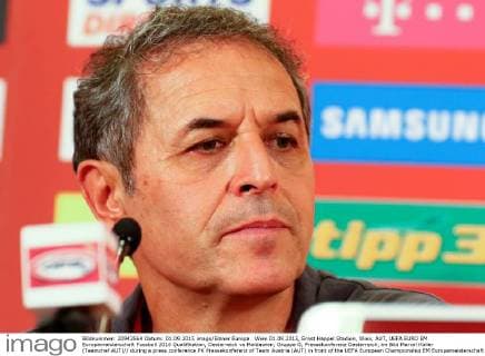 Wien 01.09.2015, Ernst Happel Stadion, Wien, AUT, UEFA EURO EM Europameisterschaft Fussball 2016 Qualifikation, Oesterreich vs Moldawien, Gruppe G, Pressekonferenz Oesterreich, im Bild Marcel Koller (Teamchef AUT) during a press conference PK Pressekonferenz of Team Austria (AUT) in front of the UEFA European Championship EM Europameisterschaft Qualifier Match between Austria (AUT) and Moldova (MDA) at the Ernst Happel Stadion, Vienna, Austria on 2015 09 01. EX_PUC