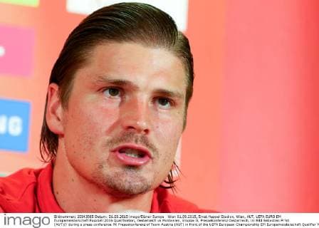 Wien 01.09.2015, Ernst Happel Stadion, Wien, AUT, UEFA EURO EM Europameisterschaft Fussball 2016 Qualifikation, Oesterreich vs Moldawien, Gruppe G, Pressekonferenz Oesterreich, im Bild Sebastian Pr?dl (AUT) during a press conference PK Pressekonferenz of Team Austria (AUT) in front of the UEFA European Championship EM Europameisterschaft Qualifier Match between Austria (AUT) and Moldova (MDA) at the Ernst Happel Stadion, Vienna, Austria on 2015 09 01. EX_PUC