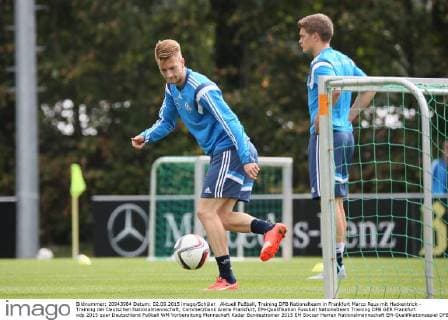 Aktuell Fußball, Training DFB Nationalteam in Frankfurt Marco Reus mit Hackentrick - Training der Deutschen Nationalmannschaft, Commerzbank Arena Frankfurt, EM-Qualifikation