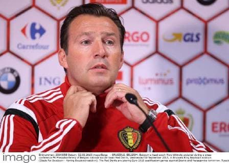 - BRUSSELS, BELGIUM: Belgium s head coach Marc Wilmots pictured during a press conference PK Pressekonferenz of Belgian national soccer team Red Devils, Wednesday 02 September 2015, in Brussels King Baudouin stadium (Stade Roi Baudouin - Koning Boudewijnsatdion). The Red Devils are playing Euro 2016 qualification games against Bosnia and Herzegovina tomorrow. Tuesday BRUNOxFAHY  x04692237x