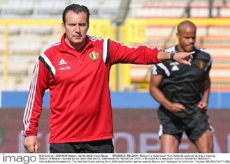 - BRUSSELS, BELGIUM: Belgium s head coach Marc Wilmots pictured during a training session of Belgian national soccer team Red Devils, Wednesday 02 September 2015, in Brussels King Baudouin stadium (Stade Roi Baudouin - Koning Boudewijnsatdion). The Red Devils are playing Euro 2016 qualification games against Bosnia and Herzegovina tomorrow. Tuesday BRUNOxFAHY  x04692274x