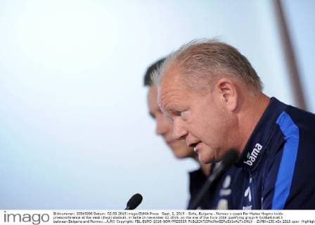 Sept. 2, 2015 - Sofia, Bulgaria - Norway s coach Per Matias Hogmo holds pressconference at the Vasil LEvski stadium..in Sofia on nevember 02.2015..on the eve of the Euro 2016 qualifying group H football match between Bulgaria and Norway...Ã‚Â© Copyright: FBL-EURO-2016-NOR-PRESSER  - ZUMAn230