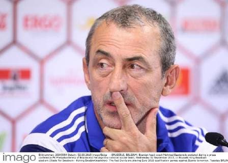 - BRUSSELS, BELGIUM: Bosnian head coach Mehmed Bazdarevic pictured during a press conference PK Pressekonferenz of Bosnia and Herzegovina national soccer team, Wednesday 02 September 2015, in Brussels King Baudouin stadium (Stade Roi Baudouin - Koning Boudewijnsatdion). The Red Devils are playing Euro 2016 qualification games against Bosnia tomorrow. Tuesday BRUNOxFAHY  x04692334x