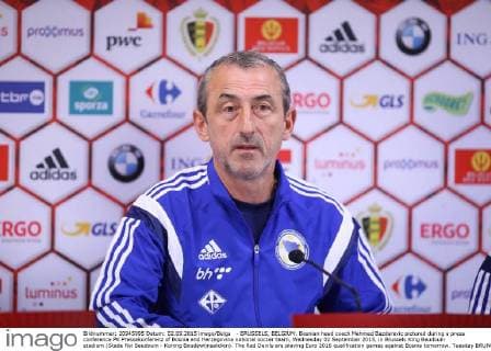 - BRUSSELS, BELGIUM: Bosnian head coach Mehmed Bazdarevic pictured during a press conference PK Pressekonferenz of Bosnia and Herzegovina national soccer team, Wednesday 02 September 2015, in Brussels King Baudouin stadium (Stade Roi Baudouin - Koning Boudewijnsatdion). The Red Devils are playing Euro 2016 qualification games against Bosnia tomorrow. Tuesday BRUNOxFAHY  x04692340x