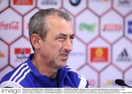 - BRUSSELS, BELGIUM: Bosnian head coach Mehmed Bazdarevic pictured during a press conference PK Pressekonferenz of Bosnia and Herzegovina national soccer team, Wednesday 02 September 2015, in Brussels King Baudouin stadium (Stade Roi Baudouin - Koning Boudewijnsatdion). The Red Devils are playing Euro 2016 qualification games against Bosnia tomorrow. Tuesday BRUNOxFAHY  x04692335x
