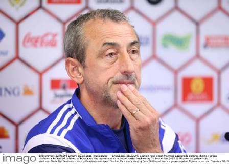 - BRUSSELS, BELGIUM: Bosnian head coach Mehmed Bazdarevic pictured during a press conference PK Pressekonferenz of Bosnia and Herzegovina national soccer team, Wednesday 02 September 2015, in Brussels King Baudouin stadium (Stade Roi Baudouin - Koning Boudewijnsatdion). The Red Devils are playing Euro 2016 qualification games against Bosnia tomorrow. Tuesday BRUNOxFAHY  x04692336x